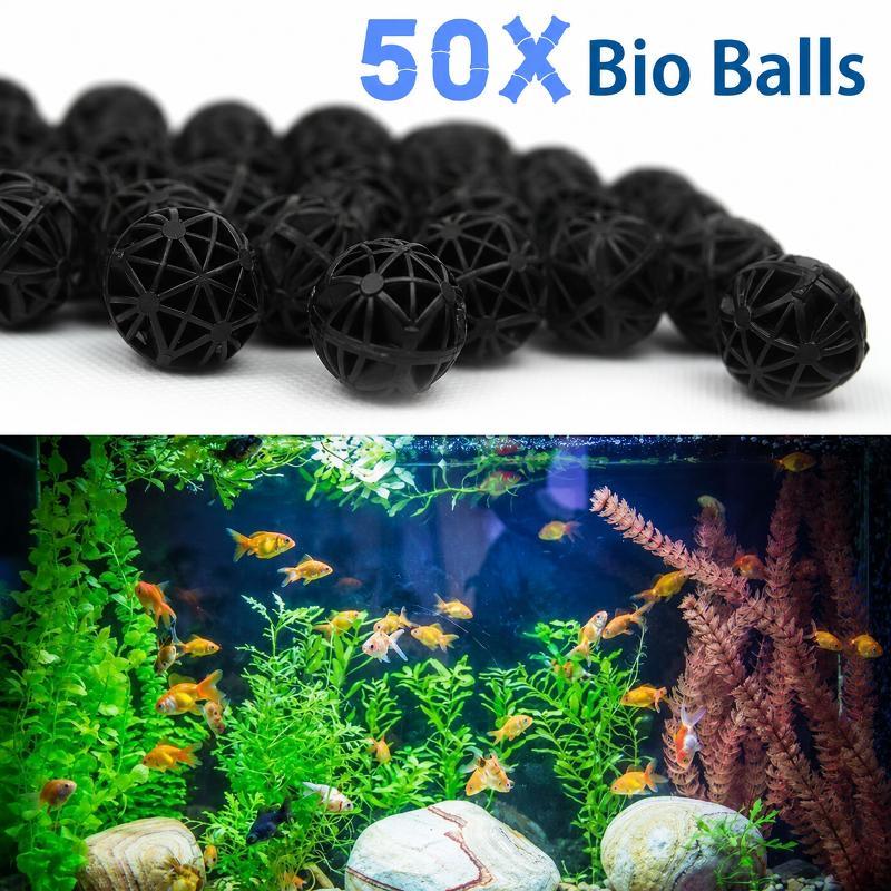 Fish Aquarium Home - 50個入り 16mm アクアリウム用バイオフィルターボール 魚タンク・池用ろ過材 生化学的水質浄化フィルター マリンアクセサリーセット