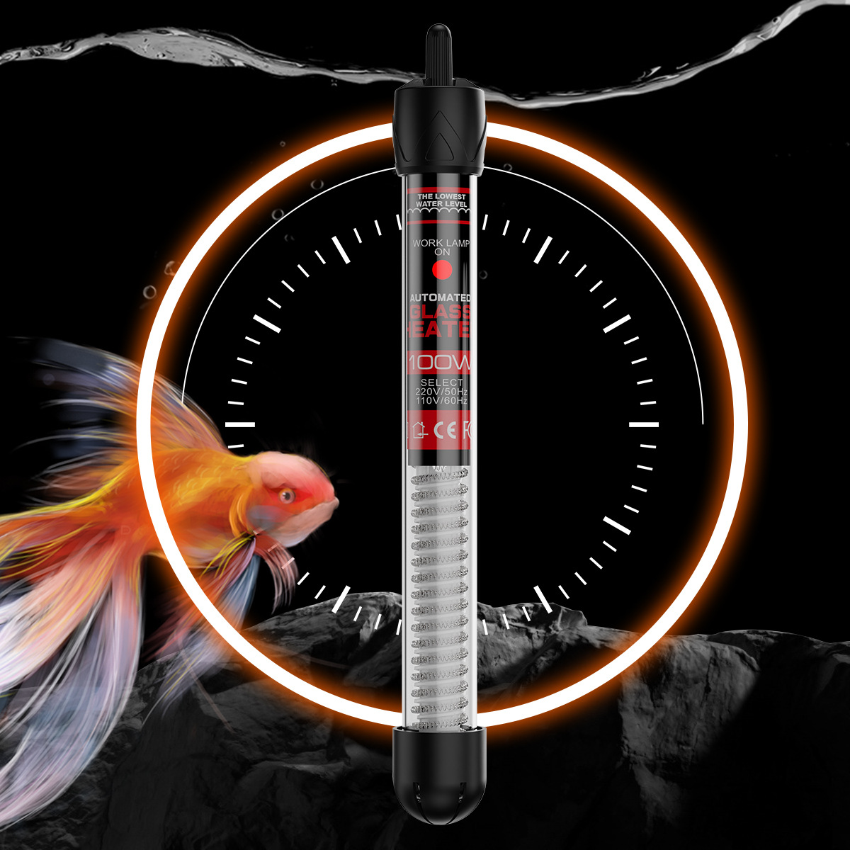 Fish Tank Heater - 給湯器付きの調整可能な水中サーモスタット,25w,50w,75w,100w,200w,300w,euプラグ