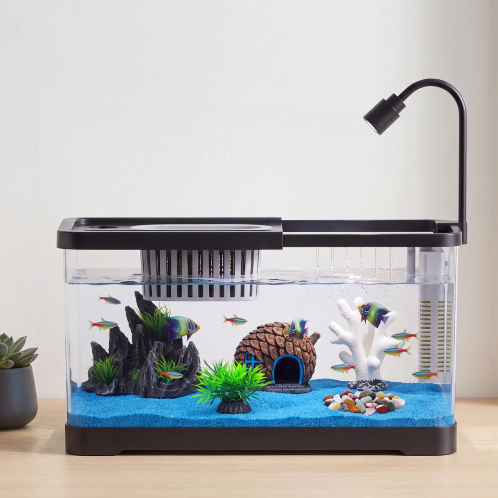 金魚、エビ、ベタ、ヤドカリ用のフィルターとライト付きプラスチ - Aquarium Fish Betta のレビューと価格