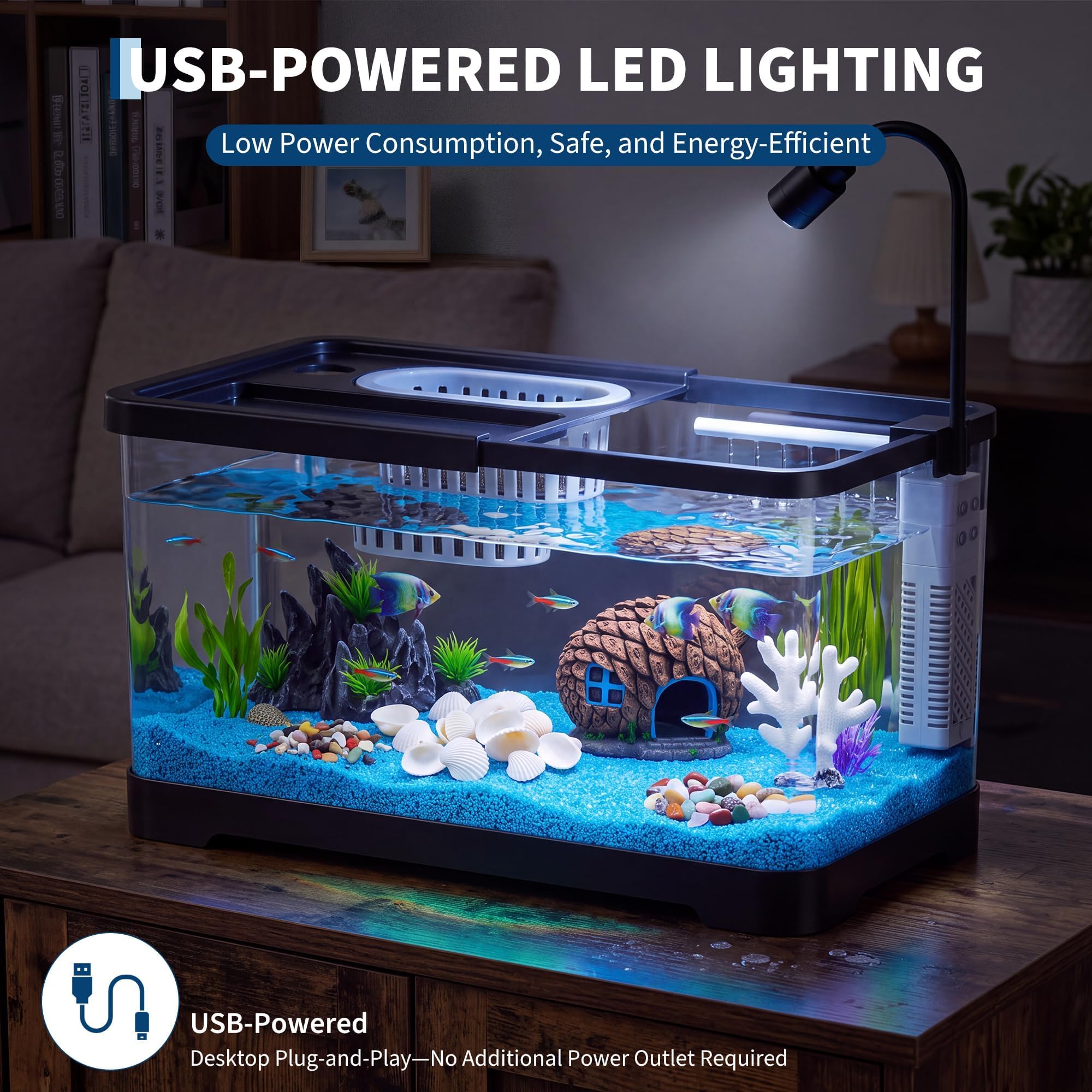 金魚、エビ、ベタ、ヤドカリ用のフィルターとライト付きプラスチ - Aquarium Fish Betta のレビューと価格