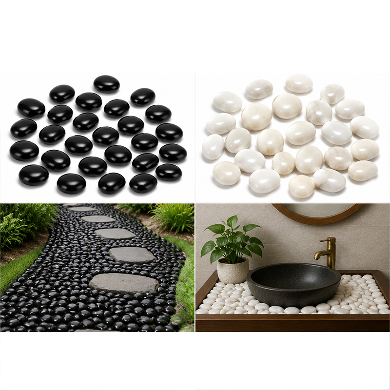 ホワイト&ブラックポリッシュリバーロック200g-400g、 - Fish Aquarium Home のレビューと価格